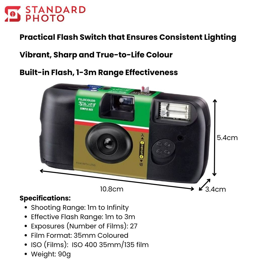 StandardPhoto Fujifilm Simple Ace 400 Disposable Camera Dimensions and Specifications Measurements 