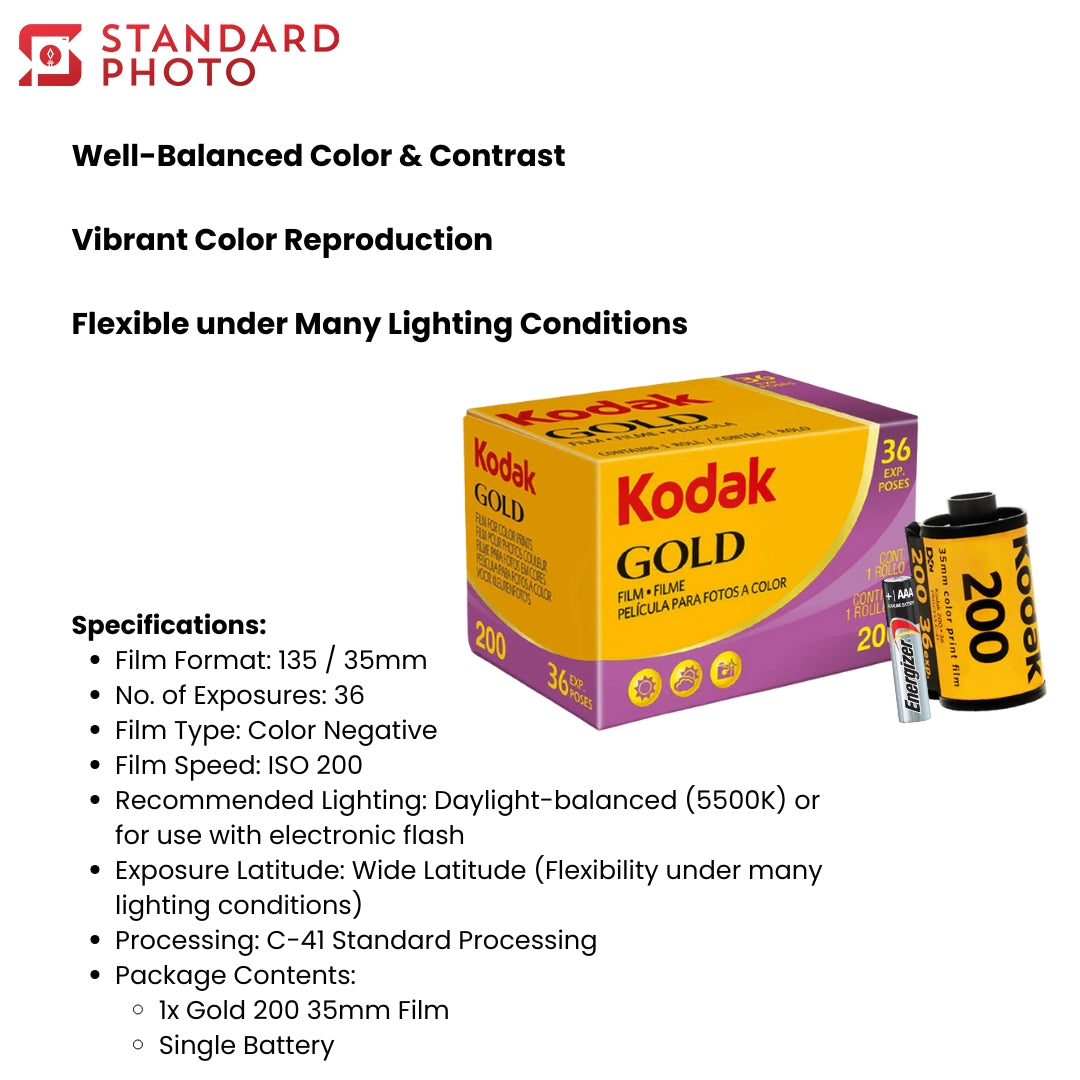 StandardPhoto Kodak Gold 200 Battery Add-On Specifications Details Image Film Roll Triple A 