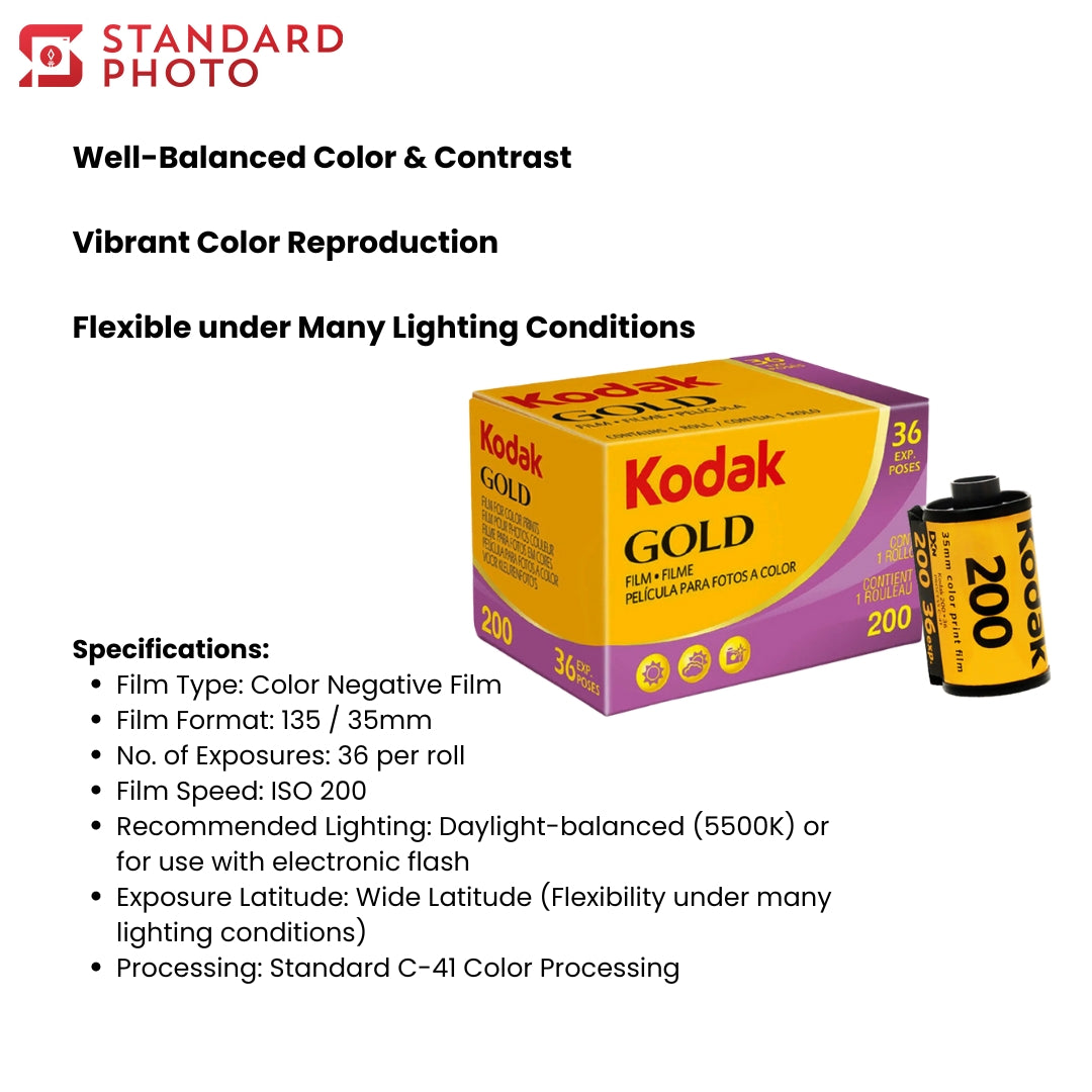 StandardPhoto Kodak 200 Gold Film 36Exp Specifications Key Details Well Balanced Color Vibrant Flexible