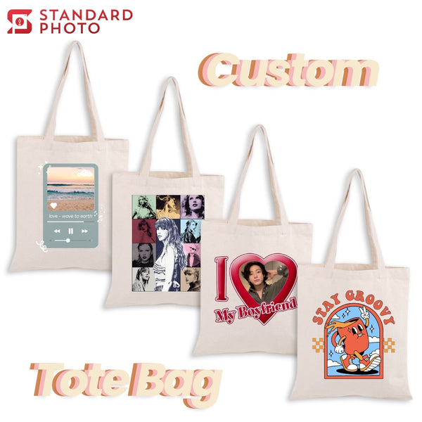 StandardPhoto Customizable Tote Bag Cover Image Custom Customisable Personalized Personalised Large Capacity A4 Design Canvas Gift 