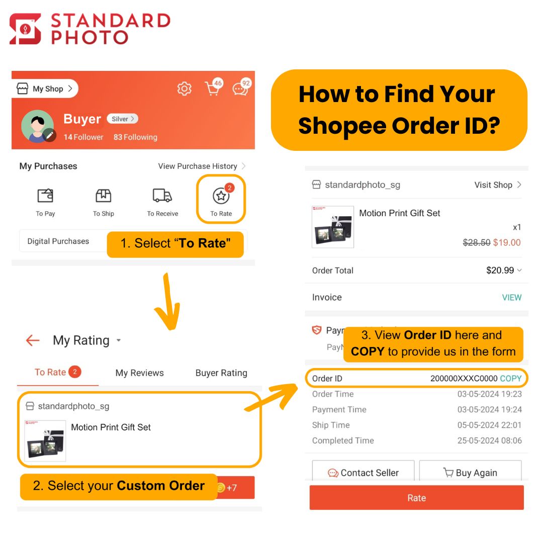 StandardPhoto Shopee Custom Products How to Find Shopee Order ID Upload Custom Pictures Photos Images 