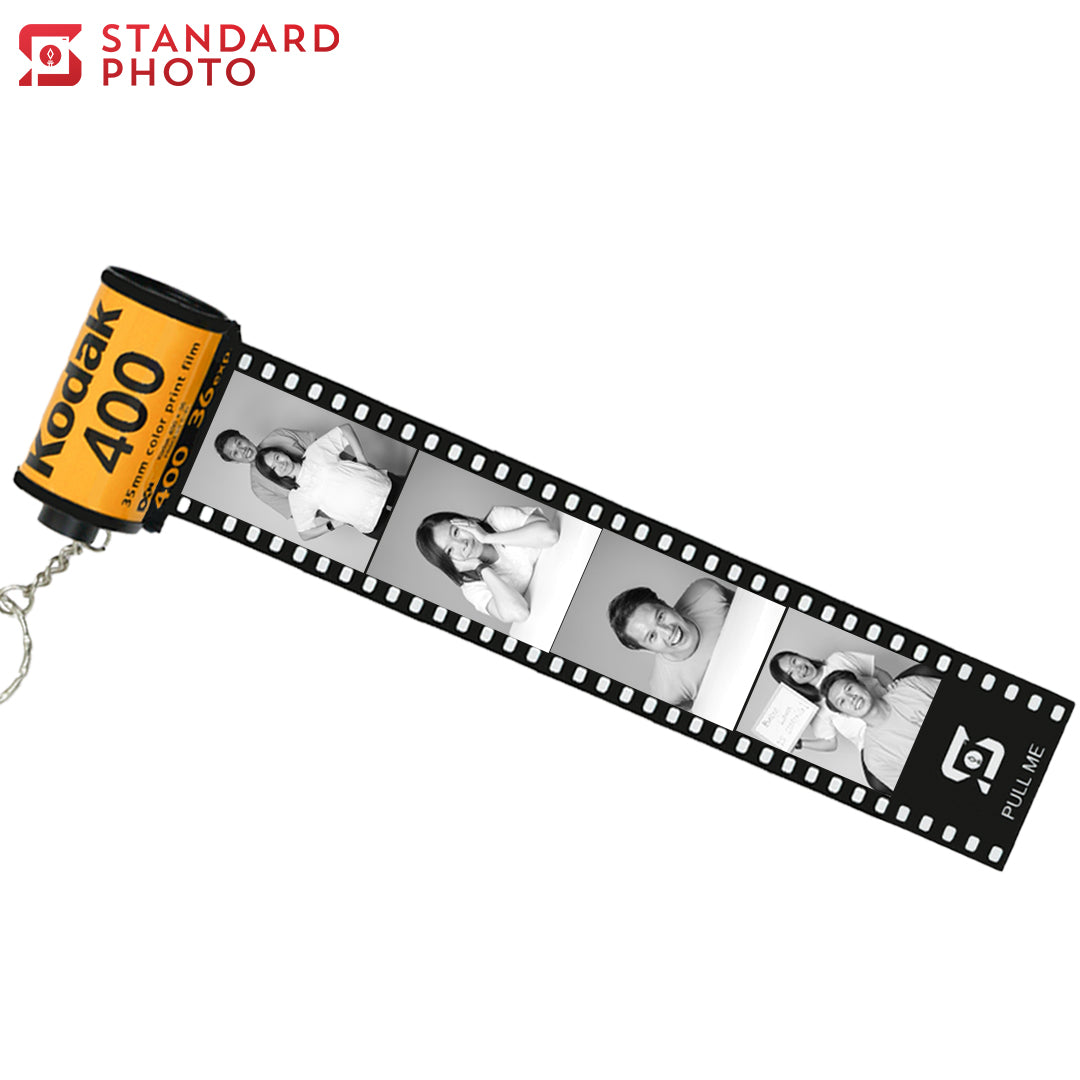 StandardPhoto Photo Film Roll Keychain Display Image Custom Customisable Customizable Personalised Personalized Gifts Memories Birthdays Anniversaries Maternity Keepsakes Emoji Pull Me Text Sample